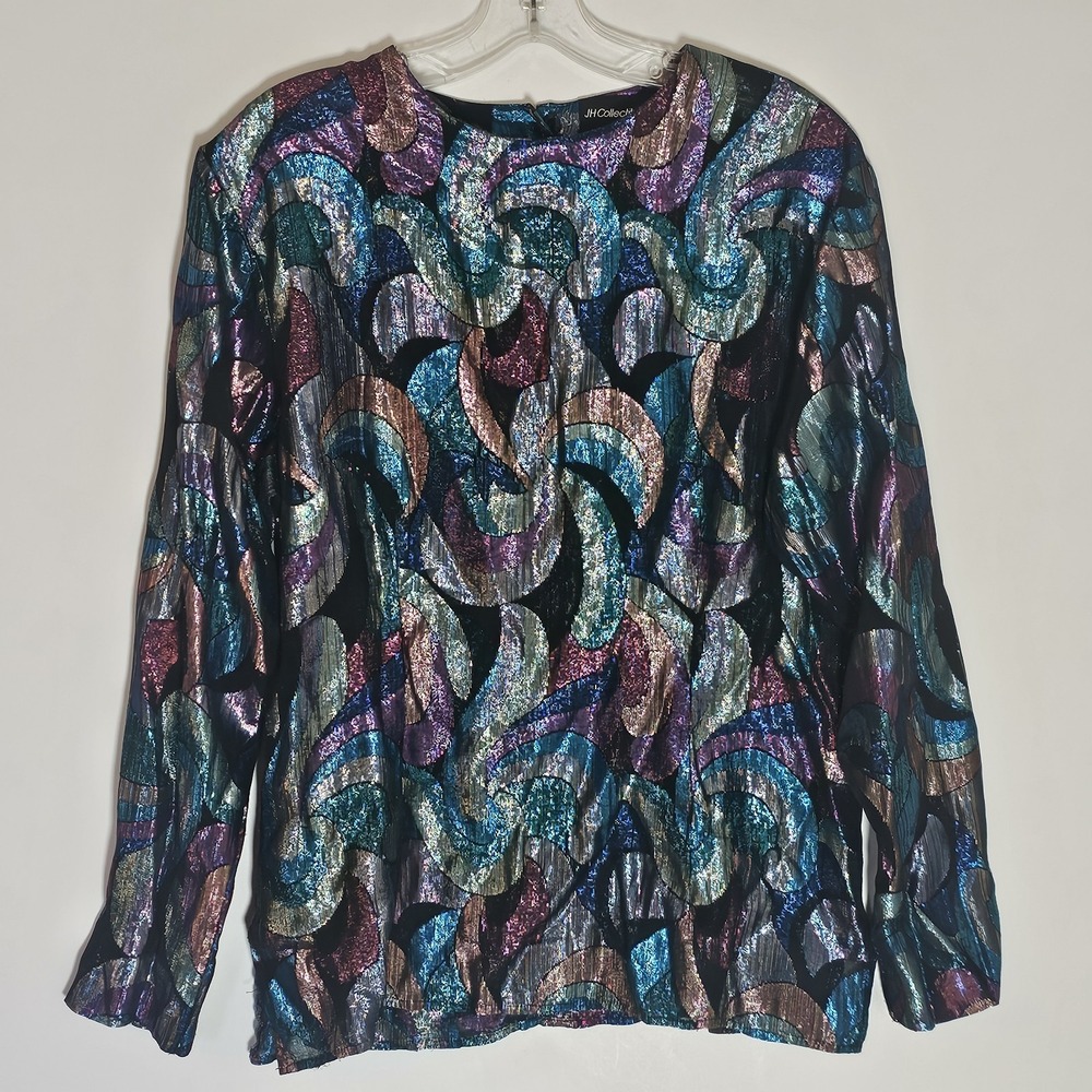 JH Collectibles Top Womens 10 Multicolor Metallic Sparkle Holiday Rainbow Button
